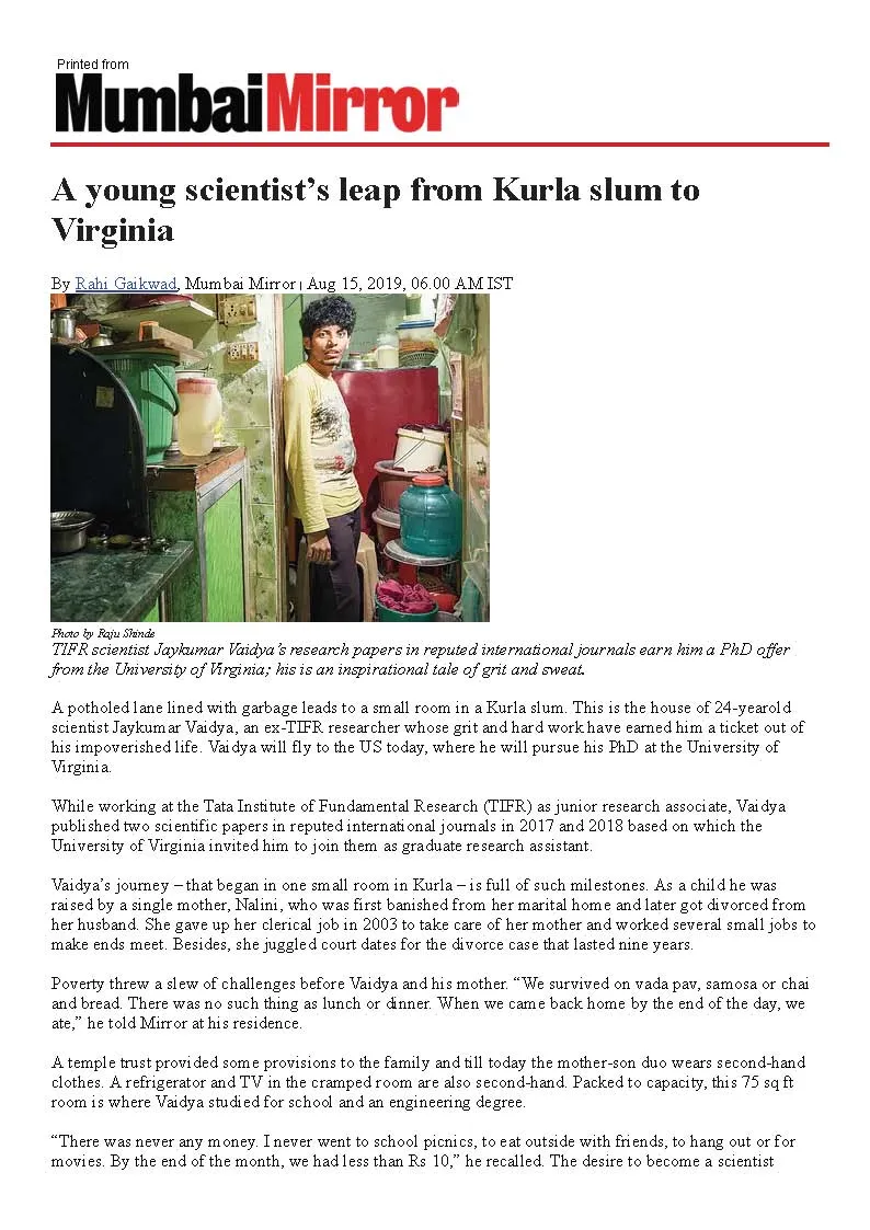 A young scientist’s leap from Kurla slum to Virginia