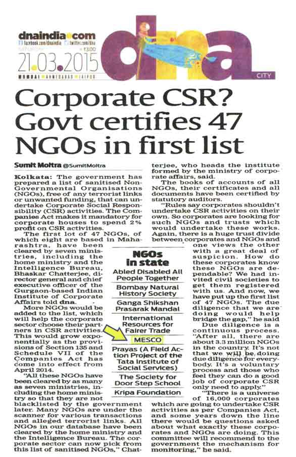 Corporate CSR? govt certifies 47 NGOs in first list